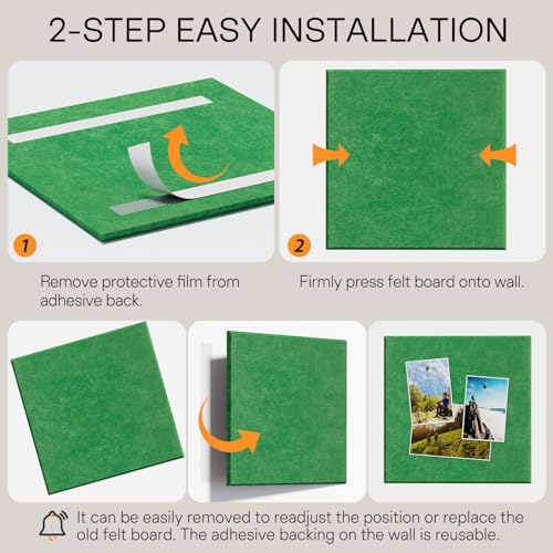 Image of MaxGear Felt Bulletin Board 36 inch x 24 inch, 6 Pack Emerald Green Felt Wall Tiles