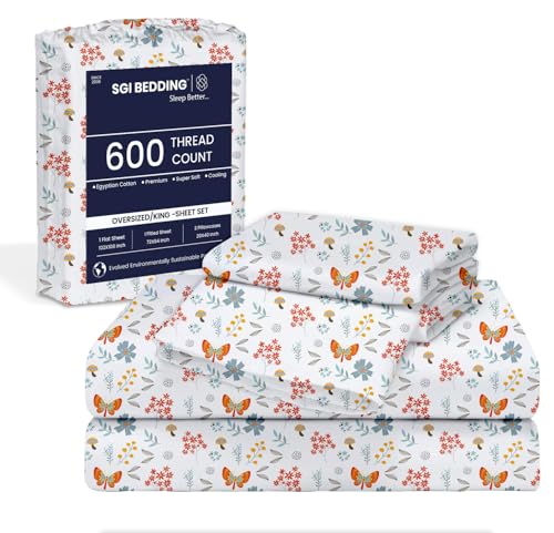 Image of SGI 108 inchx80 inch 4 Pc Short Alaskan King Sheet Set 600 TC 18 inch Butterfly Garden
