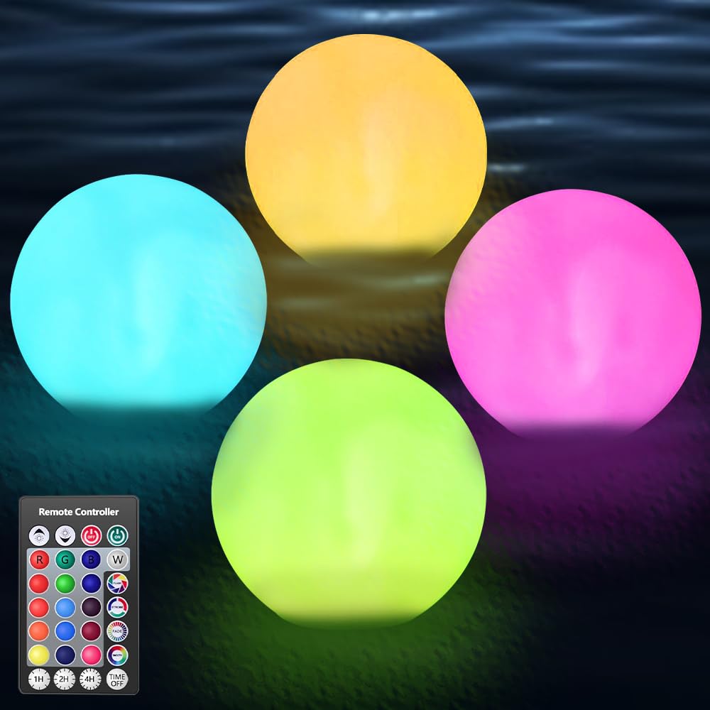 4 Stück Schwimmende Poolbeleuchtung, 16 RGB Farbwechsel Pool Lichter Schwimmend mit Fernbedienung, USB-Aufladung, Wasserdichtes Poolbeleuchtung Schwimmend, Pool Licht für Garten, Teich, Party