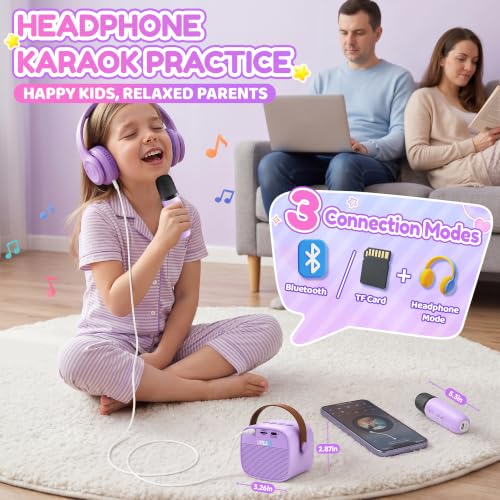 Image of YLL Karaoke Machine for Kids, Portable Mini Speaker with 2 Wireless Microphones, Kids Toy Gifts for Girls Ages 3, 4, 5, 6, 7, 8, 9, 10+ Years Old, 4-12th Birthday Singing Home Family Party
