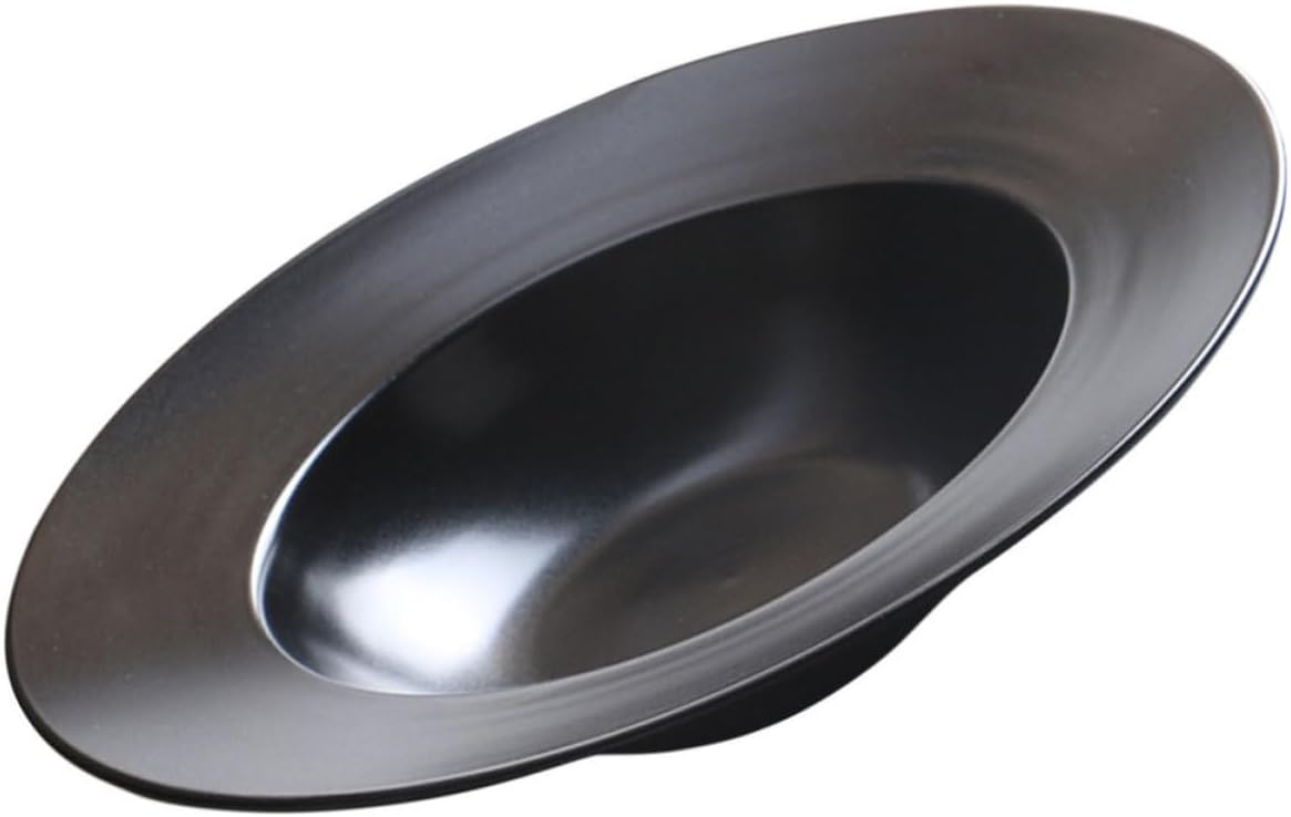 COLLBATH Ceramic Soup Plate Black with Smooth Edge, Easy to Clean Dinnerware for Outdoor Party and Camping, Simple Color and Delicate Style Kitchen Plate for Food Serving