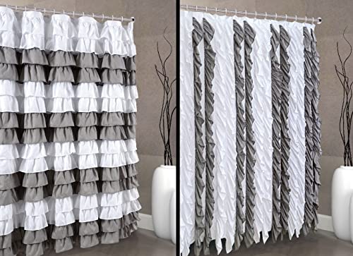 spring Home Waterfall Shabby Chic Ruffled Fabric Shower Curtain (2