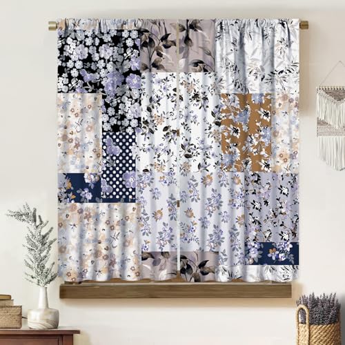 Rustic Floral Curtains, Vintage Boho Art Warm Beige Purple Floral