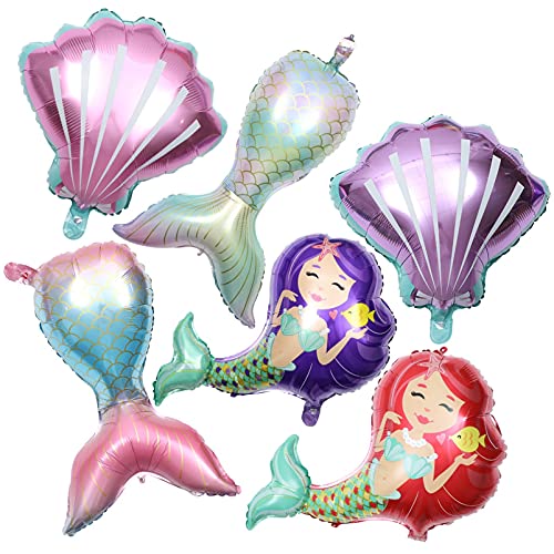 DIWULI Meerjungfrau Luftballon Set Zum 7. Geburtstag – XXL Zahl 7, Mermaid, Sterne, 6-teilig