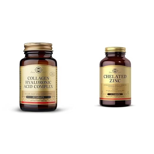 SOLGAR Collagen Hyaluronic Acid Complex, 30 Tablets - Hydrolyzed Collagen Type 2 - Helps & Chelated Zinc, 250 Tablets - Zinc for Healthy Skin - Supports Cell Growth & DNA Formation