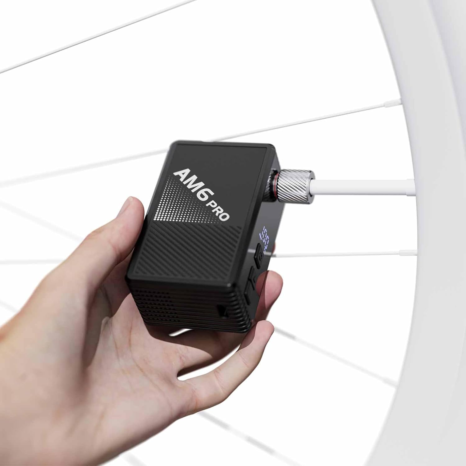 Tiny Bike Pump Electric - 130PSI Auto Stop Bicycle Air Pump/Backlit Gauge | Memory Function | Low Noise＆Low Vibration | Presta/Schrader Valve | Emergency Light | 800mAh for 4 Road Tires