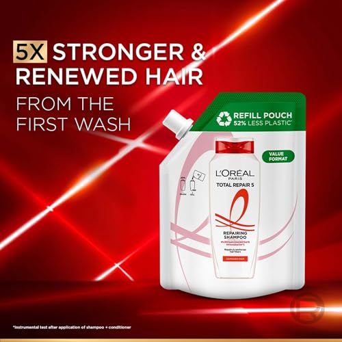 Image of L'Oreal Paris Shampoo, For Damaged And Weak Hair, With Pro-Keratin + Ceramide, Total Repair 5, 500 ml and 340 ml Combo