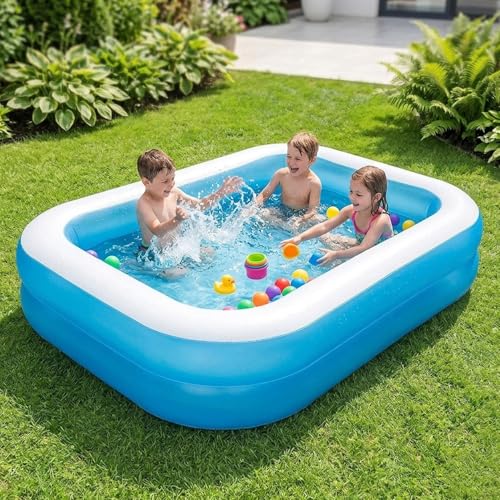Image of EYUVAA LABEL Rectangular Inflatable Pool for Kids & Toddlers 7 Feet Large Full-Sized Swimming Bathtub Backyard Water Play Summer Fun Durable Child-Safe PVC Quick Inflate & Portable Outdoor Pool