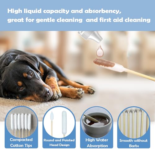 Image of 100 Pcs 6 Inch Extra Long Pet Cotton Swabs for Large Dogs - Double Tip Soft Cotton Buds for Gentle Ear Maintenance, First Aid & Grooming Supplies