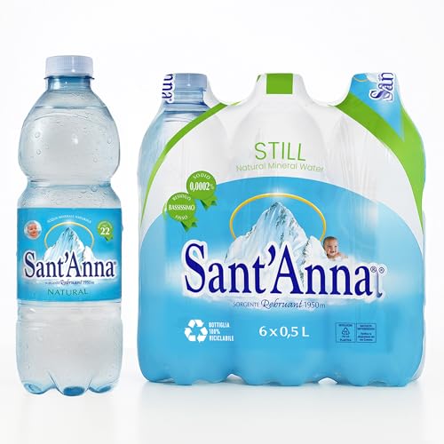 Sant'Anna Still Mineral Water, 16.9 Fl Oz Bottles (6-Pack) | Pure Italian Alps Mountain-Fresh Drinking Water | Natural Functional Drink | Sodium-Free, Nitrate-Free, Sulfate-Free in BPA-Free Bottles