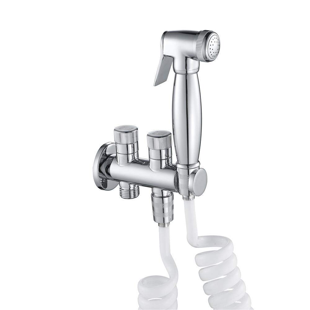 Set Doccia con soffione, doccetta, doccetta per WC, igiene, Corpo valvola in Ottone Cromato, Rubinetto di Scarico a Parete