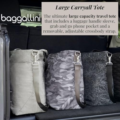 Image of Baggallini Carryall Tote - Lightweight Nylon Zipper Top Weekender Travel Beach Bag w /Luggage Sleeve