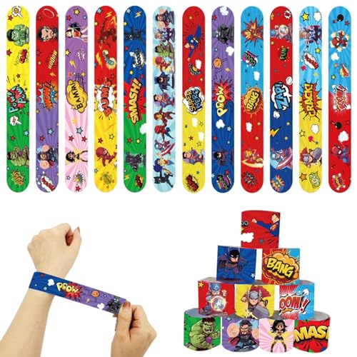 Mienocol 24 PCS Hero Slap Bracelets Wristband Slap Bands Hero Party Snap Band Bracelets for Party Bag Filler Birthday Party Favors Classroom Prizes Xmas Gifts