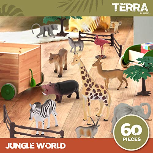 Terra By Battat Jungle World Animal Playset - Educational Toys For 3+ Year Old Kids - Realistic Animal Figurines And Accessories (60 Pieces) #TOP4