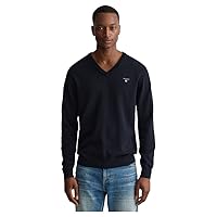 GANT Collo a V in Cotone Classico Maglione, Blu-Evening Blue