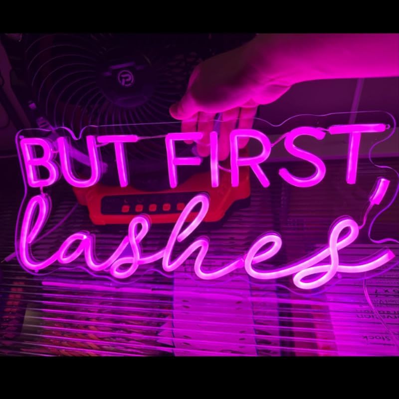 Miniatura 3 de MewNeon Letrero luminoso de neón con texto en inglés But First Lashes ipara decoración de habitación de pestañas, decoración de estudio de belleza,