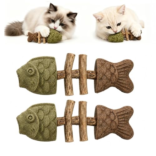 KINGUUR Sterling Whiskers Cat Chew Catnip and Silvervine Chew Toys for Cats Natural Wooden Teeth Cleaning Stick for Playful Chewing (2pcs)
