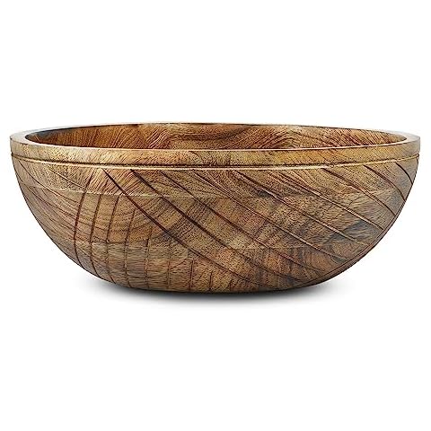 Mela Artisans 12'' Wooden Fruit Bowl, Large Serving Bowl for Salads, Cereals, Snacks & Mixing | Decorative Bowls for Kitchen | Jai Valley Collection Cover