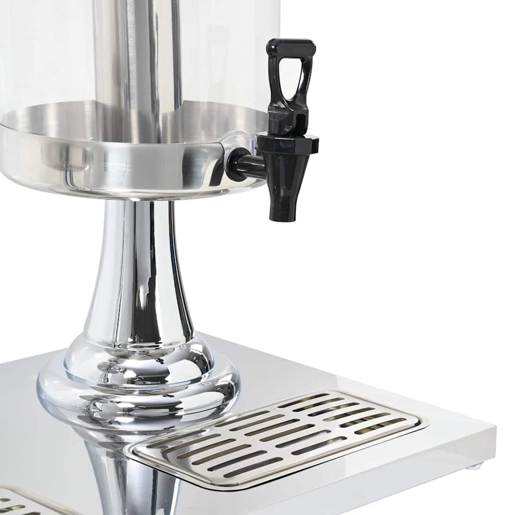 Dispensador de bebidas de acero inoxidable 2 x 8 litros con cilindro de refrigeración y grifo para buffet, catering, hotel, restaurante, color plateado