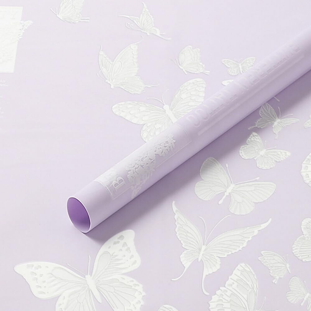 Zarwani - 10 Sheets Korean Style Waterproof Purple Bouquet Wrapping Paper (58cm x 58cm, 60 Microns) | Matte Butterflies Design, Giftwrap for Flowers & DIY Gift Wrapping Paper (10, Butterflies Purple)-image-43