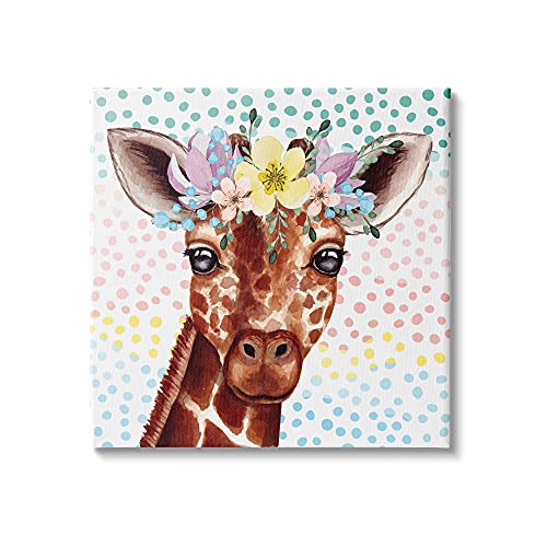 Stupell Industries Chic Giraffe Spring Floral Crown Rainbow Polka Dot