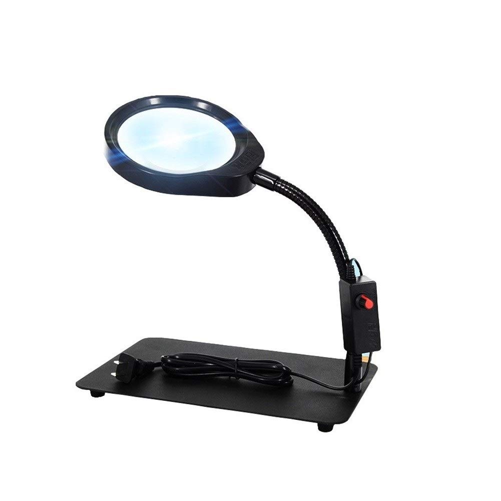 EUQKKWLOY Lámpara de Lupa LED de Escritorio con Soporte, luz Brillante para Lectura, Manos Libres, Lupa Ajustable de 3X, 5X, 8X y 10x.