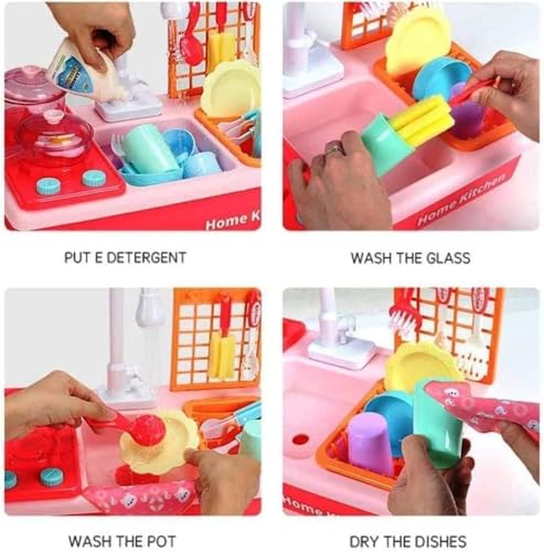 Image of Kitchen Sink Toy Set with Running Water Tap - Pretend Play Dishwasher Kitchen Playset with Utensils, Cups, Vegetables & Cleaning Accessories for Boys and Girls Kids