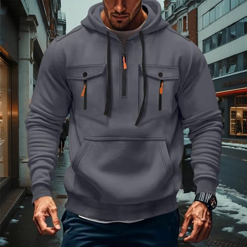 Men's Fashion Hoodies & Sweatshirts Quarter Zip Drawstring Hooded Pullover Causal Long Sleeve Cargo Tactical Shirts2