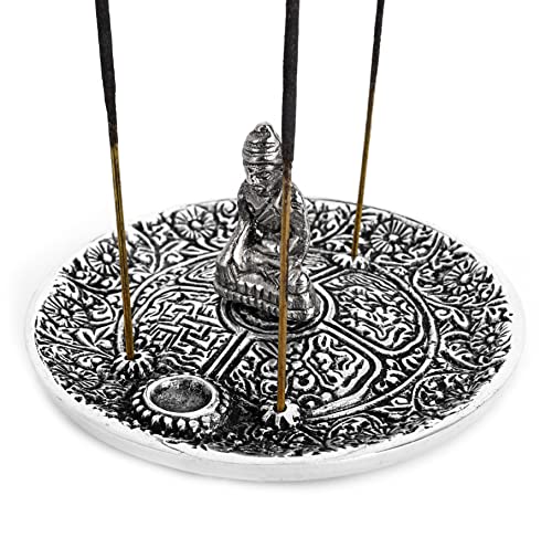 Tibetan Buddha Incense Burner Holder - Recycled Aluminum For Incense Sticks Cones - 4 Inches #TOP1
