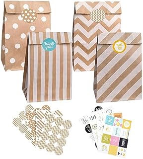 Torby papierowe brązowe, 40 szt. Papierowe torby papierowe torby na prezenty papierowe brązowe torby papier z 60 naklejkami, papierowa torba do pakowania prezentów, upominków, przyjęć urodzinowych dla dzieci