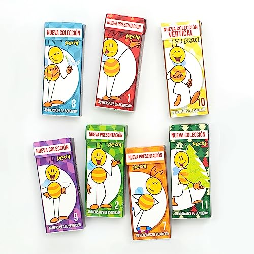 Image of Pechi Paquete de 7 cajitas de Semillitas de Dios - (Mini Bible verses in Spanish) Mini versiculos biblicos todos con distintos disenos llamativos alusivos a un versiculo que traera paz y fortaleza.