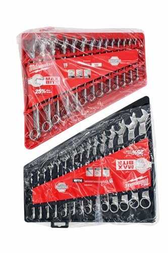 Milwaukee Combination Wrench Sets Bundle - 2 Items - Metric (8mm-22mm) SAE (1/4'-1') 48-22-9415...