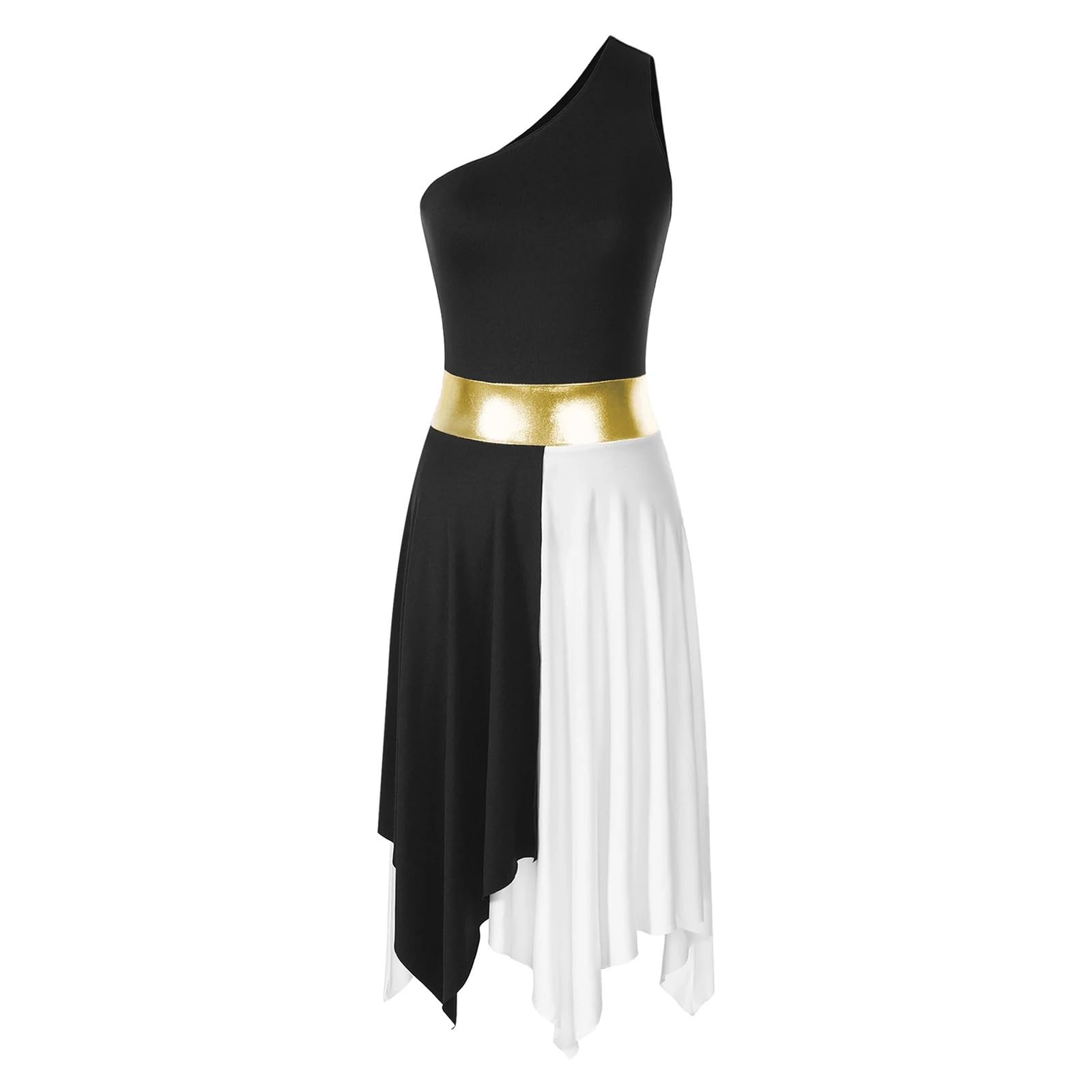 trajes de baile Vestido de baile lírico mujer, un hombro, sin mangas, bloque de Color, tutú de Ballet, moderno salón de baile, vestido de patinaje artístico contemporáneo