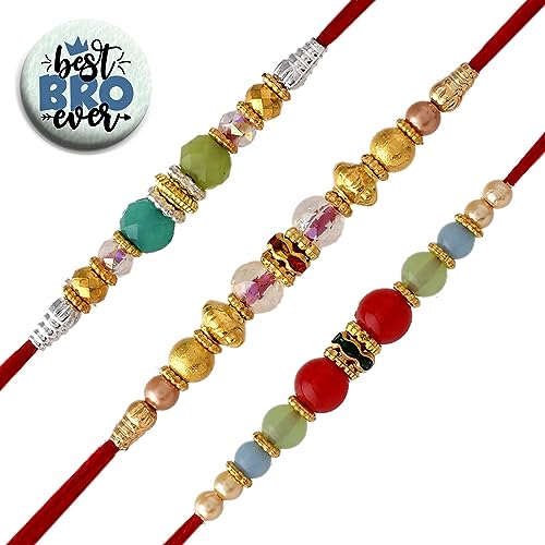 ascension Multicolor Pearl Rakhi For Brother Bhiaya Bhabhi Raksha Bandhan Gift Band Moli Bracelet Stone Pearl Rakhi with Roli Tilak & Best Brother Fridge Magnet (Pack of 3) (B0CD2HQ8F8) Amazon Price History, Amazon Price Tracker