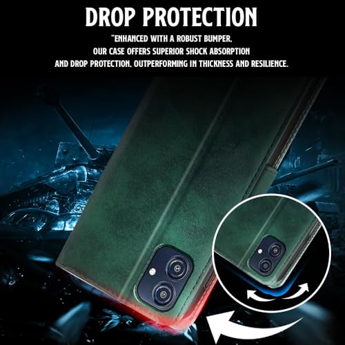 Image of WOW IMAGINE Shock Proof Flip Cover Back Case for Samsung Galaxy M04 | F04 | A04e (Magnetic Button Flip Case | Wallet Pockets & Stand | Leather Finish | Forest Green)