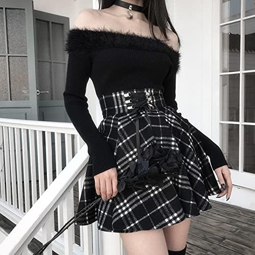 Women's Plaid A-line Goth High Waist Pleated Flare Short Mini Skater School Skirt - Image 6