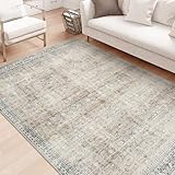 LEEVAN Washable 8x10 Area Rug - Tan for Living Room, Nursery, Dining Room, Soft Playroom, Retro Bedroom, Office