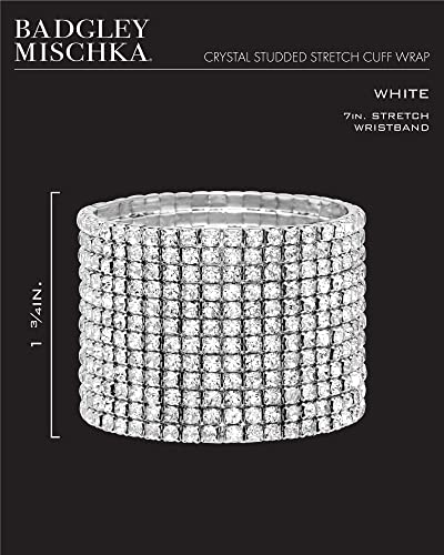 Badgley Mischka Women's Bracelet - 12 Strand Wide Crystal Studded Bridal Statement Stretch Wristband Cuff Wrap, White #TOP4