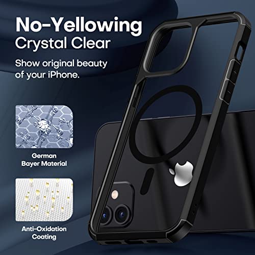 Image of TAURI for iPhone 12 Pro Max Case, Compatible with MagSafe, Black | with Screen Protector, Not-Yellowing Military-Grade Protection, Shockproof Slim Magnetic Case for iPhone 12 ProMax