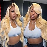 4/613 Lace Front Human Hair Wigs For Women Ombre Brown Roots To Blonde Pre-plucked 200% Density Luscious Blonde Body Wave Human Hair Wig 13x4 HD Transparent Frontal Wig Brazilian Hair 26 Inches