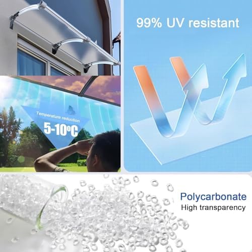 Door Awning for Entrance - Polycarbonate Protection for Porch, Patio & Window, UV & Rain Shield, Deck Cover with Separate Drainage - Front Door Canopy