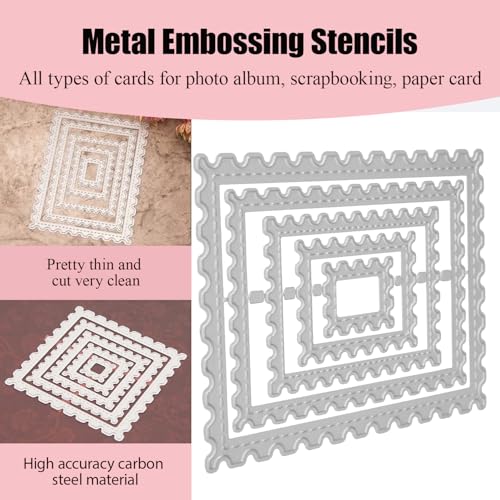 Image of Metal Embossing Stencils, Wave Edge Frame Die Cuts, Postage Stamp Frame Cutting Dies, Craft Cutting Die Stamp Frame Shape DIY Scrapbooking Album Deco