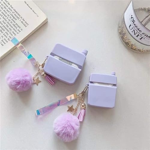 For Air Pod 2/1 Case, Cute 3D Lovely Unique Cartoon For Air Pod 2/1 Silicone Cover Fun Funny Cool Design Fashion Cases For Boys Girls Kids Teen For Air Pod 2/1 Case (Purple Phone Furball) #TOP5