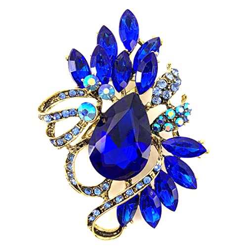 Image of SELOVO Leaf Rhinestone Statement Brooch Pin Dress Jewelry Accessory