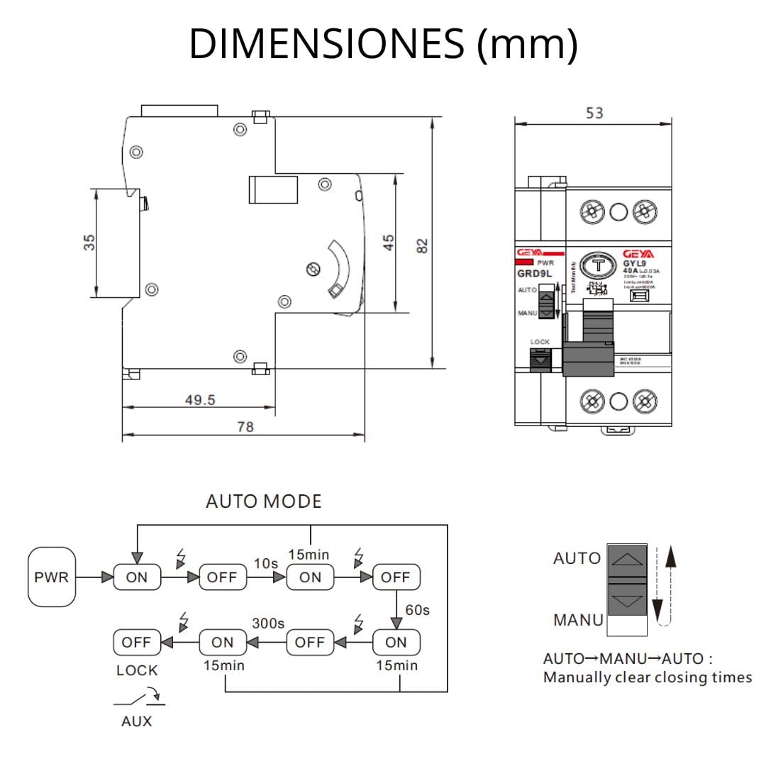 Differential Auto Rearmable Superimmunized 2P 25A 30mA 6Ka. INCLUDES CONNECTION CABLES, Sensitivity 30ma, Corriente nominal 25A - Image 3