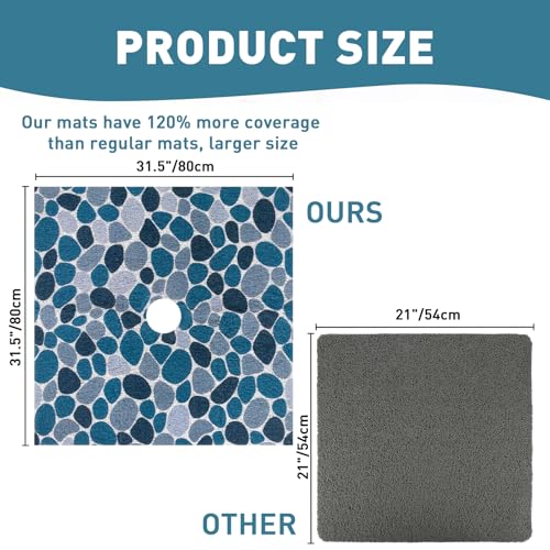 Image of Square Shower Mat Non Slip: 32 x 32 Inch Extra Large Shower Mats with Drain Hole in Middle - PVC Loofah Anti Slip Shower Floor Matt for Inside Shower
