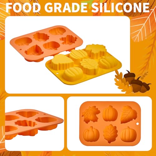 Image of Pumpkin Silicone Molds, 2 Pack Fall Autumn Maple Leaf Pumpkin Chocolate Candy Molds, Fall Ice Cube Trays for Autumn, Halloween, Thanksgiving Plaster Making