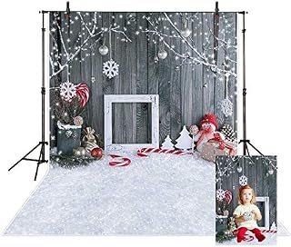 MEHOFOTO Christmas Photo Studio Booth Background Props Winter Wood Snowflake Christmas Bells Backdrops for Photography 5x7ft