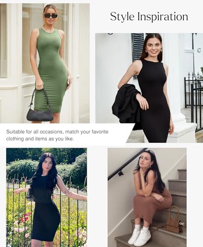 Image of Popilush Women's Bodycon Dress Ruched Sleeveless Slimming Shapewear Casual Club Evening Party Cocktail Midi Fall Dresses