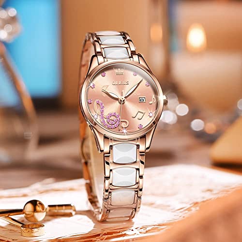 Image of OLEVS Women's Wristwatch, Stylish, Easy to Read Japanese Movement, Popular, Cute, Date, Luminous, Waterproof, Valentine's Day Gift, Pink, Versatile